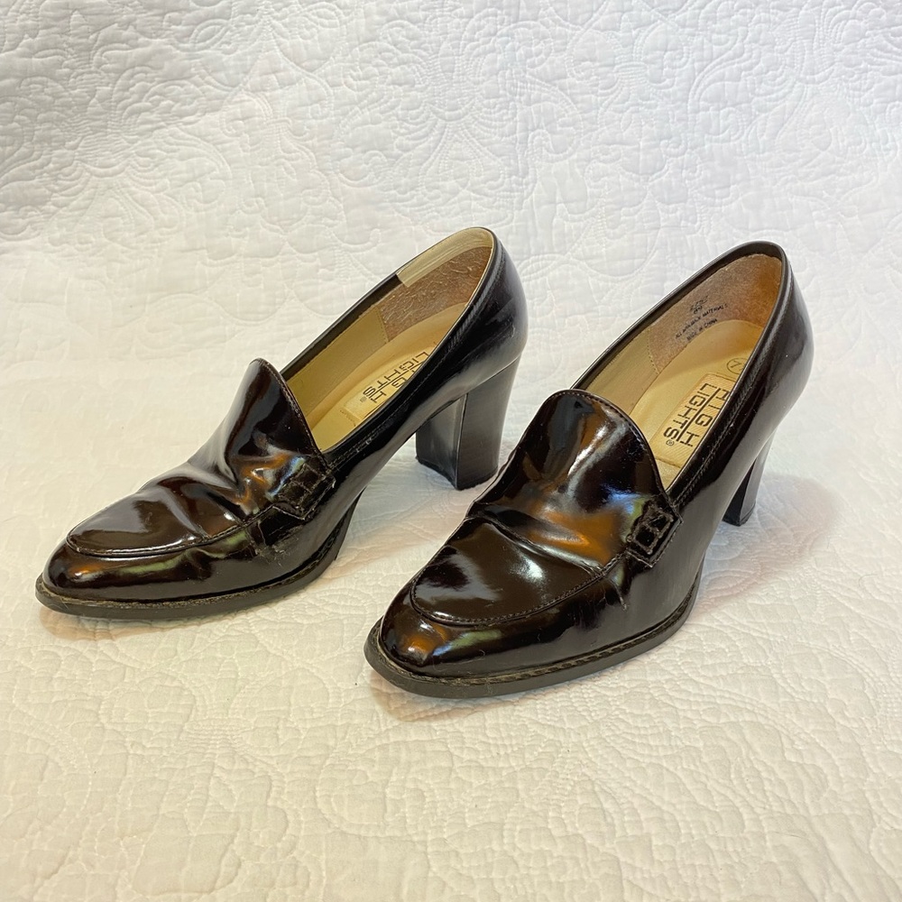 Dark brown block heel high-heel loafers 7.5